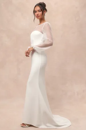Lulus Immaculate Romance White Sheer Organza Long Sleeve Maxi Dress Party Small thumbnail 2