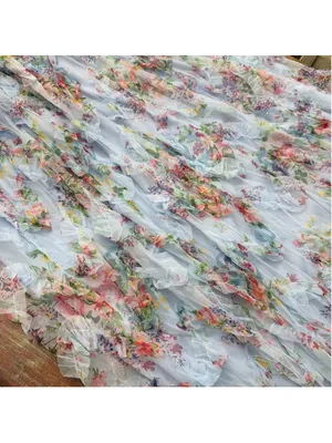 DressAlisa Light Blue Floral Mesh Tiered Ruffle Maxi Dress Strapless NWOT Large thumbnail 5