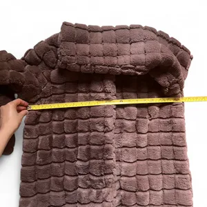 Chocolate Brown Faux Fur Grid Coat – Soft Plush Jacket, Size XS, Elegant & Cozy thumbnail 10