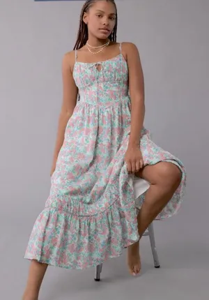American Eagle Corset Tiered Midi Dress thumbnail 1