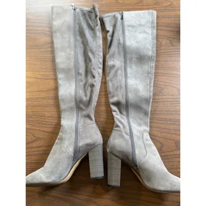 Grey Suede Over The Knee Block Heel Boots Pointed Toe Side Zip Tall‎ Boots thumbnail 7