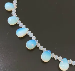 Opalite Teardrop Top Drilled Beaded 18” Necklace W/ Sterling Silver Clasp 32g. thumbnail 10