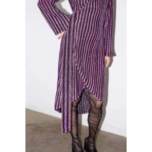 NWT Ayerne Lauryn Metallic Stripe Wrap Dress Long Sleeve Midi‎ Women’s Size XS thumbnail 4