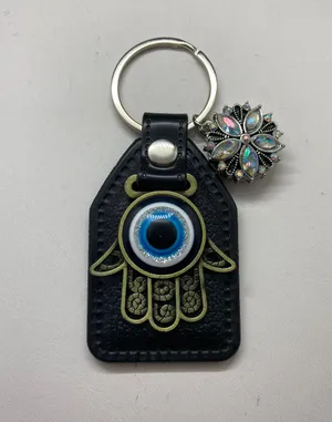 Handmade Hamsa hand evil eye key chain - clear thumbnail 1