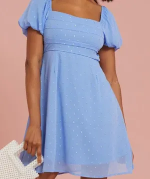 Altar’d State baby blue mini dress with silver shine detail thumbnail 3
