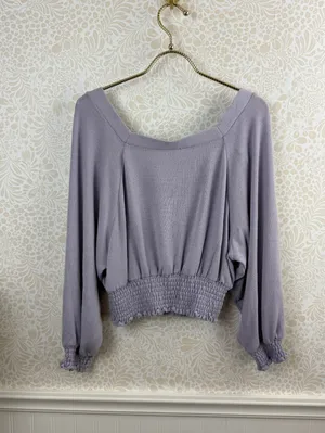 Free People Lilac Purple Golden Smocked Cropped Tee - Size - Medium - NWT thumbnail 4