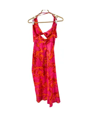 Hello Molly LOVELY CAMELLIA Pink and Orange Floral Midi Dress cutout 6 HOCO thumbnail 4