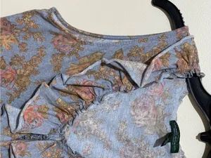 LAUREN JEANS CO. Ralph Lauren Floral Ruffle V-Neck Tank Top M 18” p2p Blue Multi thumbnail 4