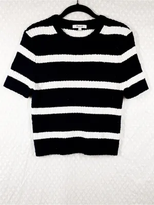 Madewell Black White Boucle Knit Crewneck Sweater thumbnail 2