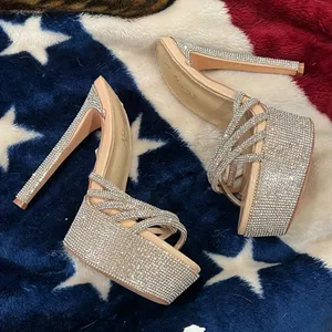 Cathy In USA 5.5 Silver Rhinestone Platform Heels thumbnail 1