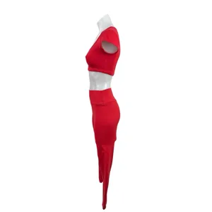 Set Active Red Short Sleeve Scoop Neck Crop Top Leggings Athletic Set Size S thumbnail 2