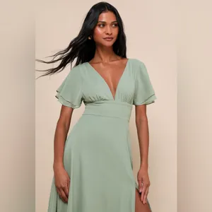 Lulus Promise Of Love Sage Brush Flutter Sleeve Maxi Dress Size XL Bridesmaid thumbnail 3