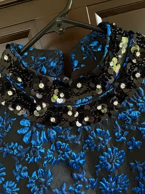 NWT SUGARLIPS Centralia Jacquard Floral Elma Dress Blue Black Size Small thumbnail 6