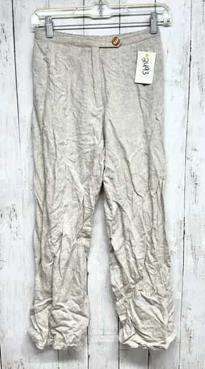 Lioness Pants Women Size Small Tan Linen Straight Leg Button‎ Zip Fly Cuffed thumbnail 1