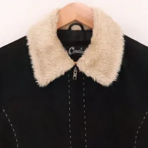 Cavalini Y2K Suede Leather Jacket Vintage Womens Size M‎ Black Faux Fur Trim thumbnail 7