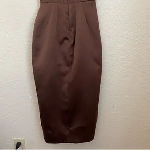 House of CB Faye Satin Pleated Midi Dress Size XS brown‎ $269 NWOT thumbnail 9