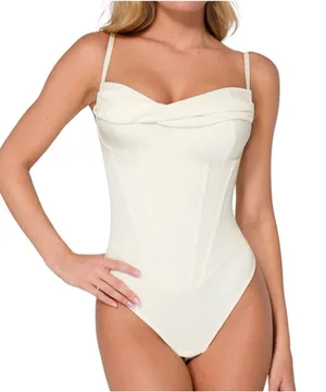 NWT Popilush Off White Corset Cowl Neck Thong Bodysuit Shapewear - Large‎ thumbnail 1