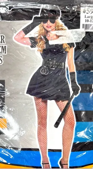 Officer Rita Dem Rights L Black Mini Dress Cop Chick Costume thumbnail 1