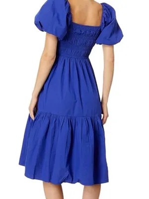 Vince Camuto Royal Blue Smocked Puff Sleeve Midi Dress thumbnail 3