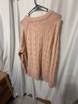 Aerie unREAL Cable Knit Crew Sweater in Pink size small- very oversized #1467 thumbnail 7