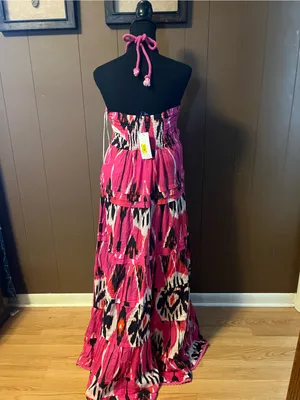 Hot Pink Halter Tiered Strapless Maxi Dress thumbnail 6