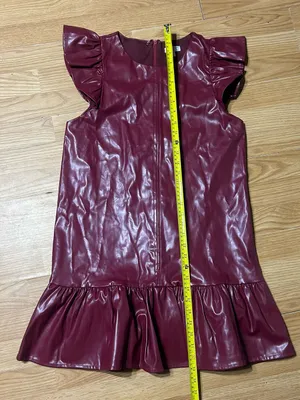 TCEC Burgundy Faux Leather Ruffle Sleeve Mini Dress Medium thumbnail 8