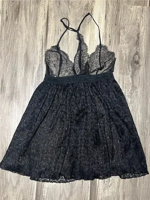 Victoria's Secret Black Eyelash Lace Pleated Babydoll Nightie Lingerie thumbnail 1