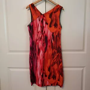 Vera Wang Simply Vera Dress Orange Pink Watercolor Sleeveless L thumbnail 2