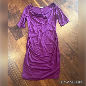 Purple Cowl Neck draped ruched dress thumbnail 2