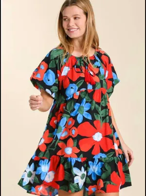 Umgee floral puff sleeve dress thumbnail 5