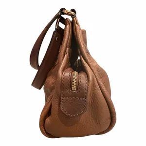 UGG‎ Brown Pebbled Leather Shoulder Bag Gold Hardware Zip Top Crossbody Purse thumbnail 4
