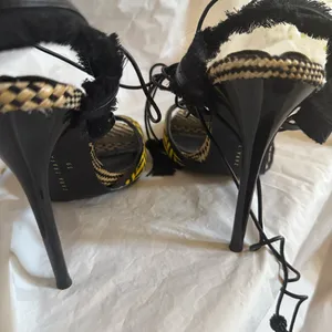 Zara Black and Yellow Woven Lace Up Sandals thumbnail 6