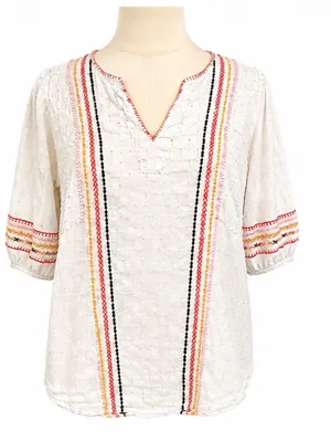 A’COS&A White Embroidered Boho Cotton Blouse – Listed Size Medium thumbnail 1