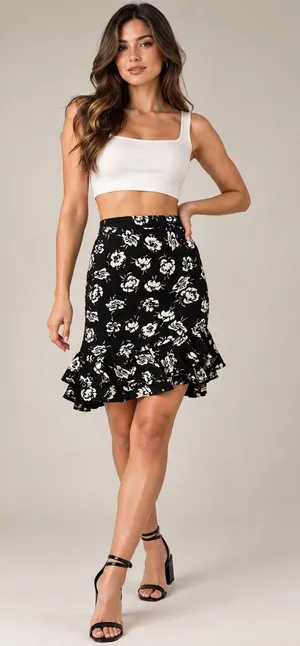 Polo Ralph Lauren Floral Black and Cream ruffle skirt size 4, Spring, Summer thumbnail 1