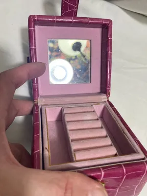 Pink Faux Croc Travel Jewelry Box Case Organizer Ring Holder Mirror Compact thumbnail 6