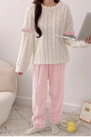 Cozy, Soft Thickened Jacquard Fleece Lounge/Pajama Set thumbnail 1