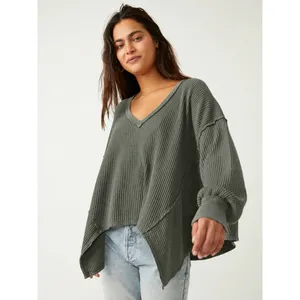 We The Free Green Coraline Thermal V-Neck Waffle Knit Top XS thumbnail 2