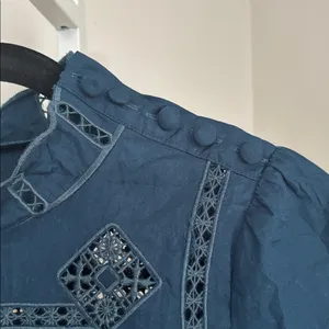 Free People Another Eternity Navy Blouse w Embroidered Crochet Details Size XS thumbnail 4