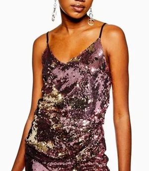TopShop Pink Gold Flip Sequins V Neck Crop Cami Top 6 thumbnail 1