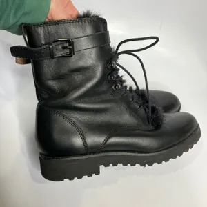 Franco Sarto canon black leather‎ combat boots faux fur trim women's size 8 thumbnail 3