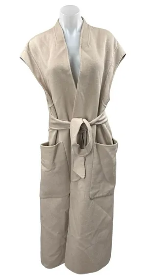 Zara Women's Beige Sleeveless Belted Pocket Long Trench Coat Jacket Size M/L thumbnail 1
