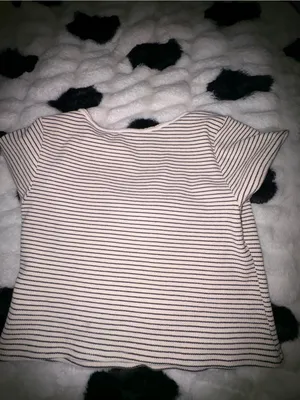 Striped Short Sleeve Henley Top in Cream and Black thumbnail 2