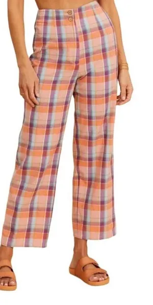 Billabong x The Salty Blonde Break Point Cropped Linen Blend Plaid Pants 25 thumbnail 1