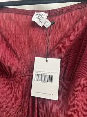Princess Polly Burgundy Chantria Tie-Front Long Sleeve Crop Top thumbnail 4