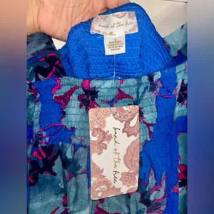 NWT Band Of The Free Soria | Floral Lapis Blue Slate Dress L thumbnail 6