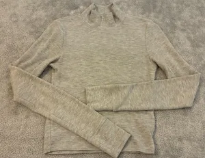 Women’s Ribbed Mock Neck Long-Sleeve Top — Heather Gray Size X-Small thumbnail 1