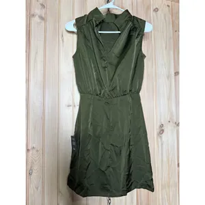 NWOT Lulus Classic Elegance Olive Satin Sleeveless Mock Neck Mini Dress Party M thumbnail 4
