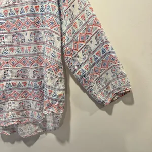 Roberta Roller Rabbit Elephant Print‎ Gauze Lightweight V-neck Blouse Top Medium thumbnail 5