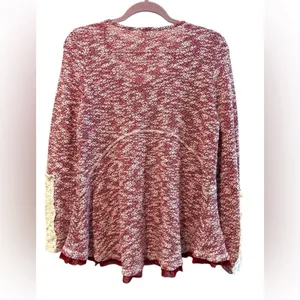 Entro Womens Red Marl Knit Babydoll Top Crochet Lace Cuff Mesh Hem Size‎ L T5735 thumbnail 5