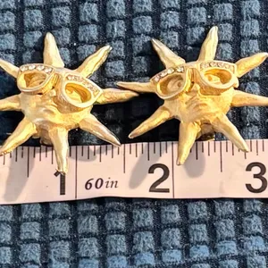 VTG 80’s Gold Clip On Earrings Sun Face w/Sunglasses Rhinestone Bling 1.5 Retro thumbnail 4
